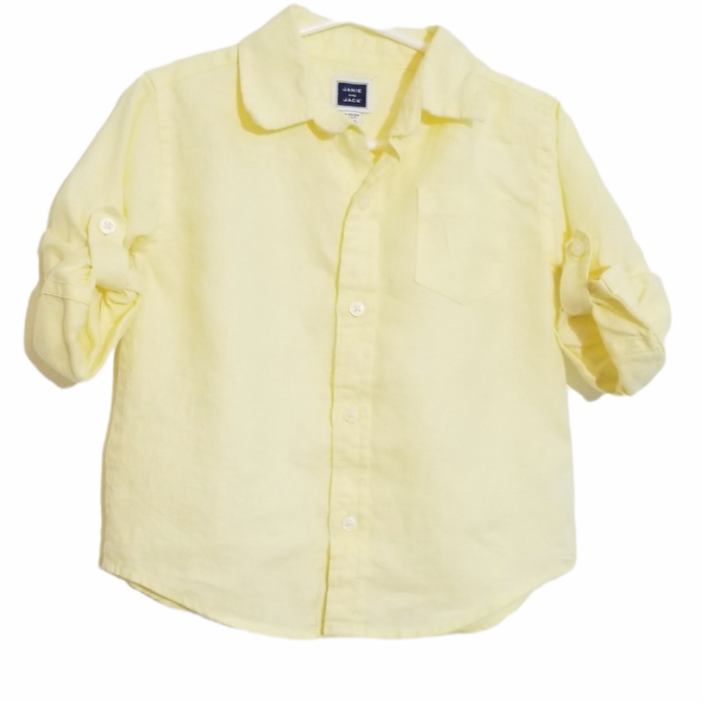 JANIE AND JACK Yellow 100% Linen Button Down Shirt Size 18-24M